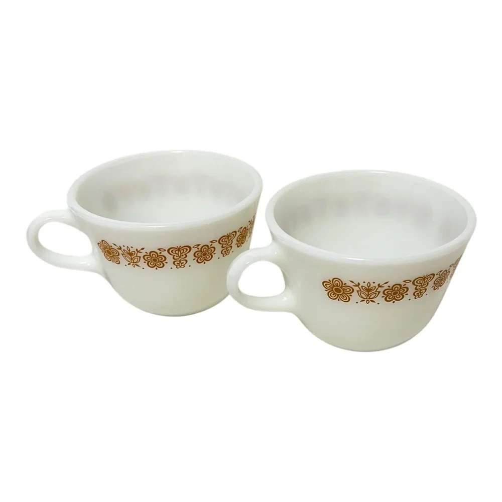 Pyrex Butterfly Gold 8 Ounce Coffee or Tea Cups Microwave Safe